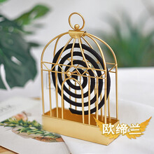 欧缔兰 蚊香架北欧铁艺蚊香架创意鸟笼蚊香托盘家用香炉盘檀香接灰盘挂式蚊香炉 北欧鸟笼金色