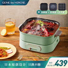 日本家奈 多功能锅 网红料理锅 家用电火锅 小容量电煮烤肉一体锅 薄荷绿（含深煮锅+纹煎盘+章鱼盘）