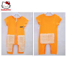 Hello Kitty凯蒂猫商场同款拖把侠婴儿爬行服宝宝拖地学爬服儿童连体衣服春秋夏擦地板拖把服 桔色 短袖 九分裤 薄 夏季 80(身高76厘米以下，19斤以下)