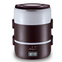电热饭盒电子加热保温饭盒迷你插电电饭煲小家电四层圆形2.2L 咖啡色三层