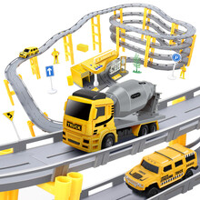 JJR/C 儿童玩具男孩工程轨道车套装 3-6岁宝宝早教拼装玩具工程车加油站场景灯光音乐男孩生日礼物升级款