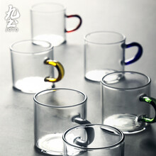 九土手工意式浓缩咖啡杯品茗杯茶杯茶杯透明玻璃杯  会员专享 黄色把手款