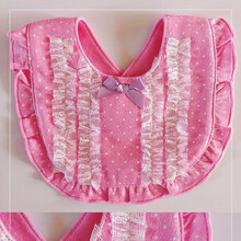 女宝宝公主花边围嘴 婴儿可爱口水巾纯棉围兜U型围嘴 玫红色