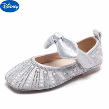 迪士尼女童公主鞋2021夏季新款儿童软底鞋蝴蝶结单鞋女孩洋气公主水晶鞋 银色 收藏优先发货 27 内长17厘米