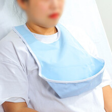 真情护理 老人围兜饭兜儿童硅胶围嘴防水立体吃饭口水兜巾  开胃快乐蓝 【布艺款】清新素色蓝