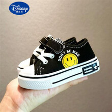 Disney/迪士尼儿童帆布鞋百搭秋季球鞋板鞋软底宝宝鞋幼儿园帆布小白鞋同款 A-18A黑色 20码/内长13.5厘米