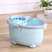 贝柚 简约塑料地拖桶手压加厚拖把桶带轮拧水桶墩布桶手提挤水桶清洁桶 北欧蓝+备用沥水篮