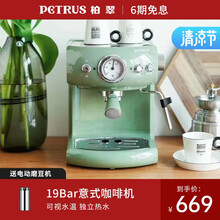 柏翠（petrus）咖啡机家用意式半自动19Bar泵压式浓缩蒸汽打奶泡机PE3606 小仙绿