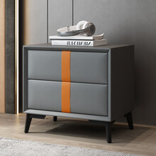 雅美乐 床头柜 皮革高颜值内框松木收纳储物柜现代简约卧室床边小柜子 深灰色 50*40*47cm WR2003-1