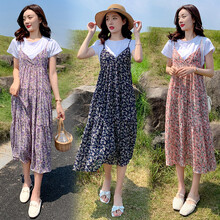 孕妇装夏装时尚潮妈短袖孕妇套装春夏季中长款外穿孕妇裙夏天大码孕妈装宽松舒适孕妇连衣裙子新款哺乳衣外出 藏青色 常规款 L