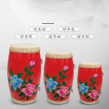 9/12/14/15cm成人儿童彩绘腰鼓牛皮腰鼓老年幼儿园秧歌舞蹈安塞鼓 15cm摔不破花腰鼓+全套配+鼓包