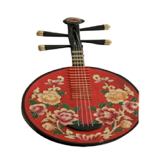 曲漾 乐器月琴彩绘仿古中式家居玄关背景墙装饰客厅摆件复古富贵牡丹 红色