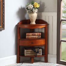 实木餐厅墙角柜落地三角柜转角客厅边几半圆拐角柜花架 浅棕色 整装