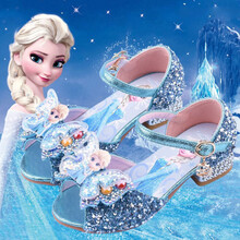 花菈猫童鞋女童凉鞋高跟鞋苏菲亚公主鞋2021夏新款儿童鱼嘴鞋小女孩爱莎公主演出鞋水晶舞蹈表演鞋 17-7 蓝色 30码内长/19.5cm