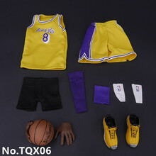 1:6兵人衣服湖人队球衣队服客场黄色金色款人偶模型配件 1