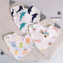 婴儿口水巾棉围嘴新生儿围兜宝宝三角巾吸水防吐奶儿童夏季薄款 海豚+牛+菠萝