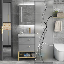 现代极简约艺术黑玻璃隔断卫生间干湿区抽象屏风客厅厨房入户玄关 极窄哑黑+雕刻磨砂