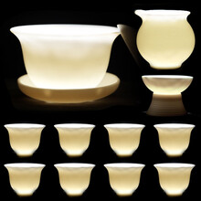 苏氏陶瓷（SUSHI CERAMICS） 中国白瓷茶具套装羊脂玉茶杯子陶瓷三才盖碗功夫茶具礼盒套装8个杯（亮白）