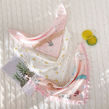 口水巾夏季薄4条装 婴儿口水巾宝宝三角巾新生儿围嘴围兜四季款秋喂奶巾 3条装花边双层纯棉三角巾粉粉白