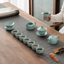 佳德美汝窑功夫茶具套装小井茶壶三才盖碗开片可养汝青瓷茶杯大套礼盒装