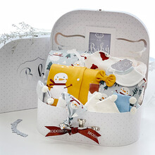 modomoma初生儿见面礼新生礼物秋季男女宝宝长袖雪人印花连体爬服宝宝满月礼 圆角箱【雪人全系】长爬 73