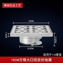 户外地漏露台地漏室外地漏户外庭院地漏条形地漏304不锈钢大尺寸花园地漏大排量庭院110管20cm 方格15*15cm 304不锈钢