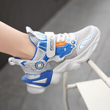 巴邦豆男童鞋2021夏季新款网鞋儿童运动鞋网面透气休闲鞋中大童跑步鞋男孩鞋子 灰蓝（单网） 29码鞋内长18.2CM