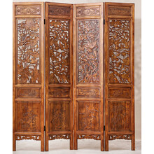 中式仿古客厅办公室玄关隔断东阳木雕香樟木雕刻实木移动折叠屏风 1-浮雕-单片带底座