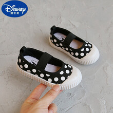 迪士尼 Disney女童帆布鞋幼儿园鞋儿童布鞋一脚蹬童鞋韩版学生板鞋中小童方口鞋新品 波点 19 鞋内长19cm
