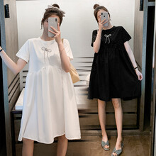 小兀 孕妇装夏装孕妇裙夏季夏天外穿孕妇连衣裙宽松大码孕妇裙子孕妈装 黑色 M