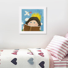 起贝 卡通儿童房挂画男孩女孩卧室床头画房间装饰画可爱兔子壁画 卡通22（默认白色框3厘米厚） 烤瓷画-40x40厘米