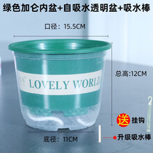 绿之梢 【顺丰发货】绿萝花盆塑料透明自动吸水懒人储水盆套接水培免浇水养蓄水底座厚挂钩 绿色加仑盆+透明储水盆+吸水棒【8套】 18CM