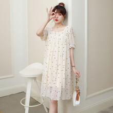 超大码雪纺孕妇连衣裙200-300斤装夏季洋气潮妈宽松遮肚a字波点裙 杏色 大码4XL