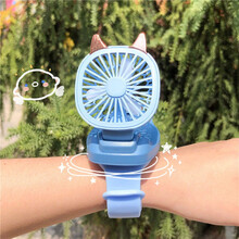 儿童玩具手表风扇便携式USB充电学生小型户外手腕大风力迷你可爱网红风扇 天空蓝[升级版]亲肤硅胶-可拆卸-带灯光