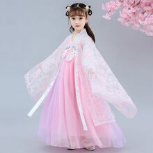 儿童汉服女春夏中国风抖音超仙连衣裙女孩抖音襦裙古装春樱服网红 裙子+大袖衫 120