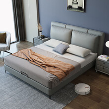 雅美歌 床 北欧皮床1.8米简约主卧室实木框架双人床婚床大小户型榻榻米现代储物家具 床+山羊绒椰棕床垫+2床头柜 1.5米框架结构【颜色备注】