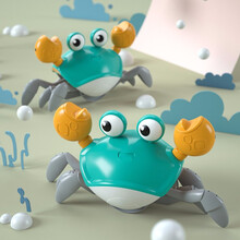 创意童年 儿童玩具灯光音乐螃蟹可充电爬行电动感应自动躲避男女孩玩具螃蟹 绿色