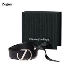 杰尼亚(Zegna) 2021春夏款 男士小牛皮腰带深棕色/黑色 BZDLW3-9346-NTM-110 (110厘米)