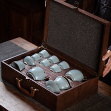 高档茶具套装送礼 景德镇汝窑茶具套装整套冰裂茶杯茶壶小套家用礼办公室会客 汝窑茶具【将军壶】款二