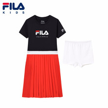 fila斐乐童装女童连衣裙2021夏季新款儿童短袖连衣裙女孩时尚裙子-传奇蓝-NV-女