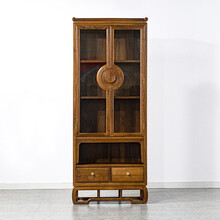 寻古红木家具非洲鸡翅木（学名：非洲崖豆木）书柜实木新中式书房书架柜酒柜储物柜展示柜 单个：长87*宽38*高218cm