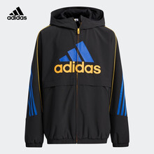 阿迪达斯官网 adidas YB PK WV JKT 新款大童装春秋训练运动连帽夹克外套H65649 黑色/钴蓝 140CM