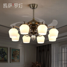 凯萨罗灯 美式风扇灯复古水晶客厅灯青古铜静音隐形吊扇灯卧室餐厅风扇吊灯CS8028 8头三色光灯泡 变频遥控