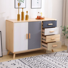 歌尚雅 实木斗柜简约现代五斗柜北欧客厅边柜卧室收纳储物柜特价整装五斗橱柜多抽屉高柜子 曼哈顿双门四抽原木彩抽-加大款