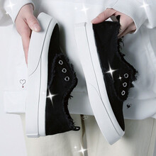 蓓尔帆布鞋女2021夏季可爱日系风厚底丑萌大头低帮鞋ins潮复古圆头帆布鞋 BE8990黑色 37