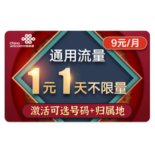 中国联通 联通纯流量卡4g上网卡不限速电话卡京东卡无限流量手机卡大王卡 太极卡-9元流量1元/天畅享用+不断网-X24