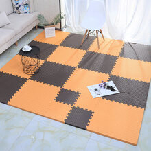 婴儿防摔垫铺地 爬爬垫拼接婴儿夏季铺地可拆洗泡沫板儿童加厚家用防摔垫子地垫 咖+橙 圆叶纹30x30x1.2cm【16片】无异味