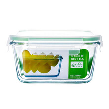 贝特阿斯（BestHA)高硼硅耐热玻璃保鲜盒饭盒密封碗便当餐盒零食品水果盒 烤箱 冰箱 微波炉适用 （正方形1000ml）