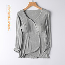 月子服哺乳衣喂奶上衣哺乳睡衣夏薄款孕妇家居服产后夏季可外出长袖 麻灰色 M