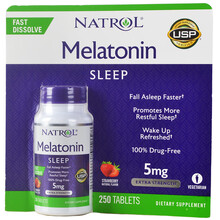 Natrol Melatonin 褪黑素 5mg剂量 退黑素睡眠250粒美国现货